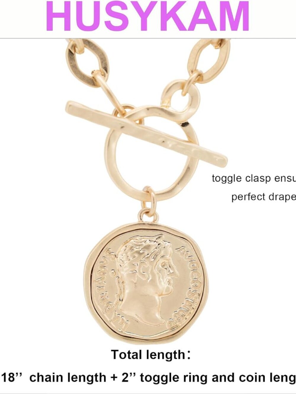 Chunky Coin Antique Gold Plated Thick Link Chain Layered Pendant Necklace for Wo - Picture 7 of 7